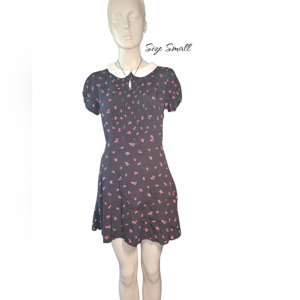 Elegant Black Dress with Red Floral Accents